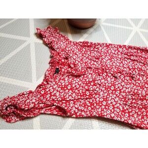 Topshop US 6 Dress Red Floral V Neck Ruffles Flowy Coquette Prarie Cottagecore